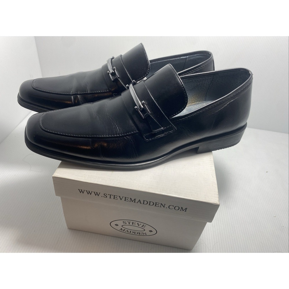 Steve Madden Mens Black Loafers Size 9.5 Horse  Bit Slip On Dress Shoes —-9